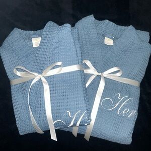 Blue Waffle Knit His & Hers Robes